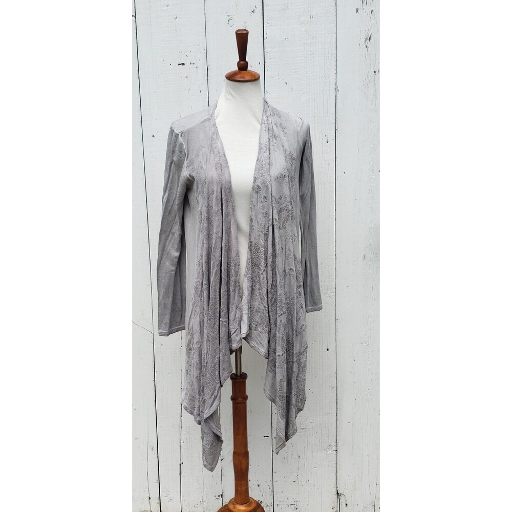 XCVI Womens Embroidered Silver Metallic Cardigan Top Jacket Size XS